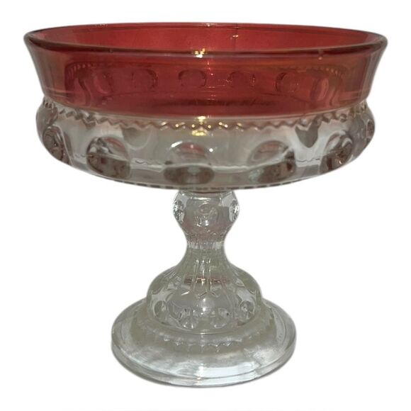 King's Crown Ruby Red Glass Thumbprint Footed Bowl Candy Dish Vintage - Picture 1 of 6